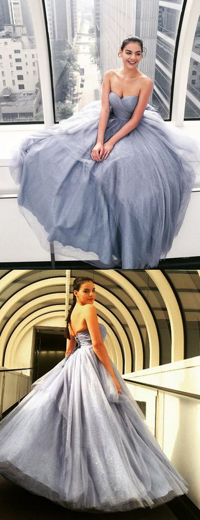 Shiny Grey Sequin Tulle Sweetheart Strapless Prom Dresses .PD00255