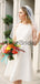 Simple Elegant Ivory Satin Open Back Round Neck Short Wedding Dresses, AB1546