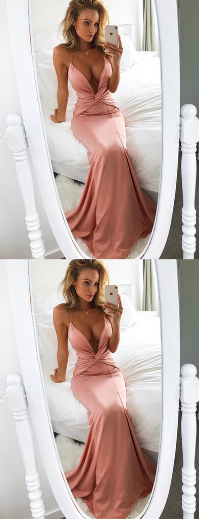 Simple Peach Spaghetti Strap Halter Sexy Mermaid Prom Dresses,PD00338