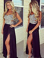 Silver Sleeveless Side Slit Black Evening Party Prom Dress,PD0047