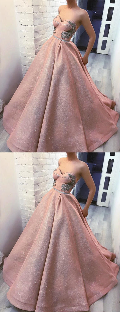 Sparkly Dusty Pink Sweetheart Strapless Ball Gown Prom Dresses ,PD00146