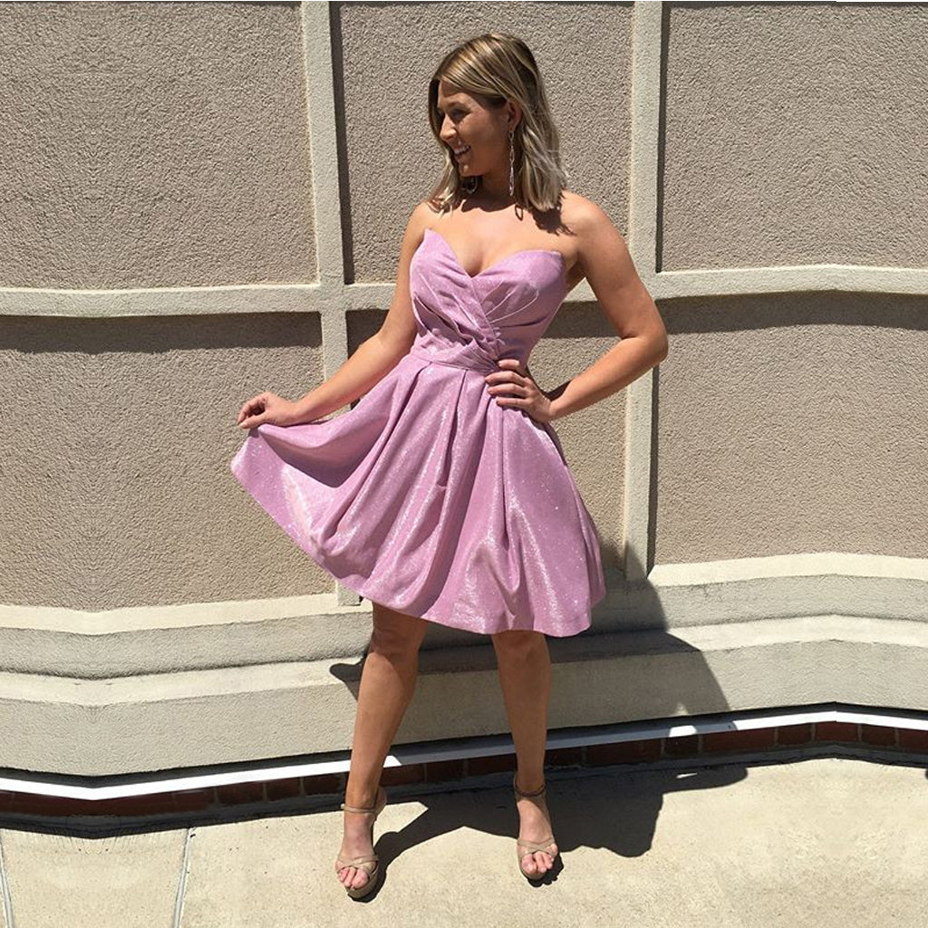 Sparkly Pink Strapless Pleating Simple Fashion Homecoming Dresses ,HD0010