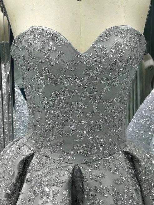 Sparkly Silver Sequin Sweetheart Strapless Ball Gown Prom Dresses,PD00085