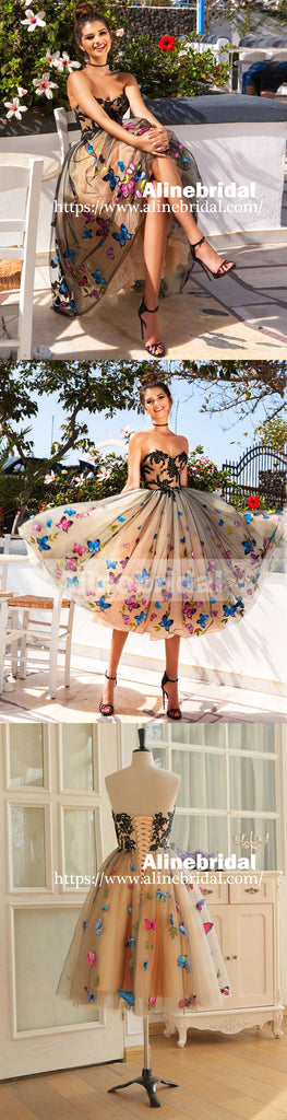 Stunning Butterfly Appliques Strapless A-line Fashion Homecoming Dresses,BD00235