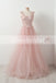 Sweet Pink Lace Top Tulle Scoop Neck Sleeveless Elegant Prom Dresses ,PD00104