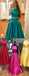 Two Piece Green Satin Open Back Beading Pocket Prom Dresses,PD00358