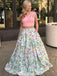 Two Piece Peach Floral Prints Pocket Prom Dresses ,PD00125