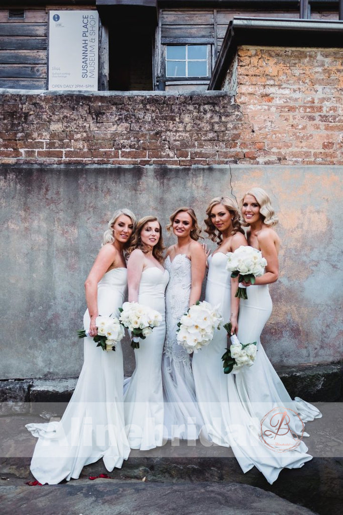 White Sweetheart Strapless Mermaid Simple Cheap Bridesmaid Dresses, AB1224