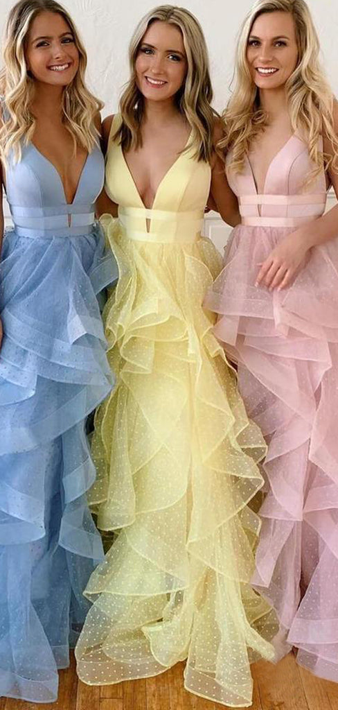 Yellow Organza Ruffles Ball Gown For Teens Prom Dresses.PD00251