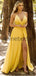 Yellow Spaghetti Strap V-neck With Belt Sexy Bridesmaid Dresses, AB4099
