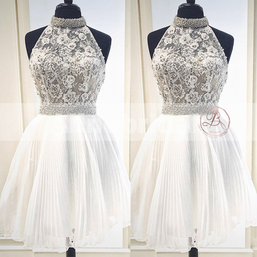Charming Halter Beaded Lace Top Chiffon For Teens Homecoming Dresses,BD00222