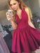 Modern Rose Red V Neck Satin A Line Short Homecoming Dresses, BTW294