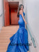 Stunning Blue Strapless Mermaid Long Prom Dress, PD3538