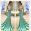 Long Sleeve Green Two pieces Mermaid Lace Sexy Prom Gown Dresses, PD0201