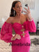 Sexy Pink Off the Shoulder Side Slit Mermaid Long Prom Dress with Long Sleeve, PD3563