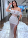 Sexy Sparkly White Off the Shoulder Side-Slit Mermaid Long Prom Dress, Evening Dress, PD3501