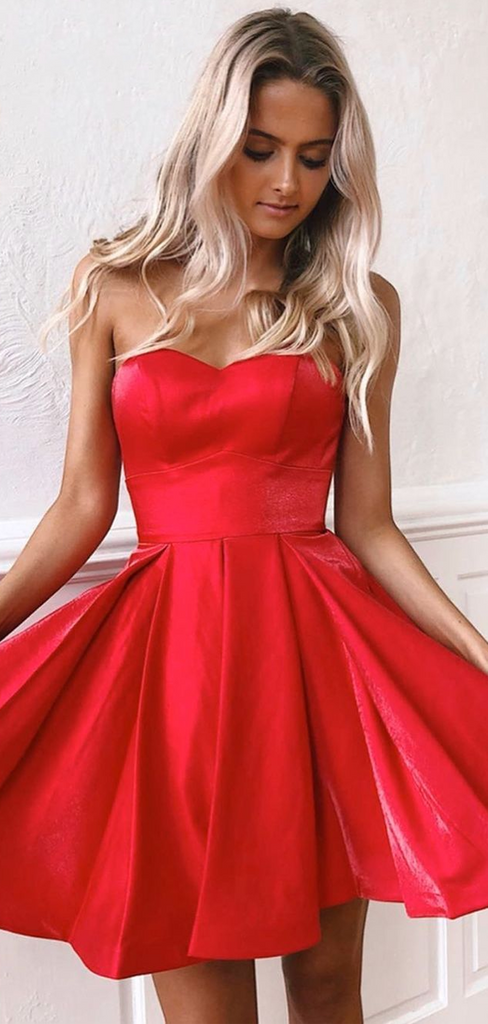 Red Sweetheart Strapless A-line Short Homecoming Dress, HD3025