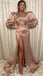 Vintage Mauve Turtle-neck Long-sleeve Side-slit Mermaid Long Prom Dress, PD3357