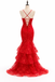 Stunning Red Floral Mermaid Prom Dress with Tiered Ruffles, Evening Dress, PD3823018