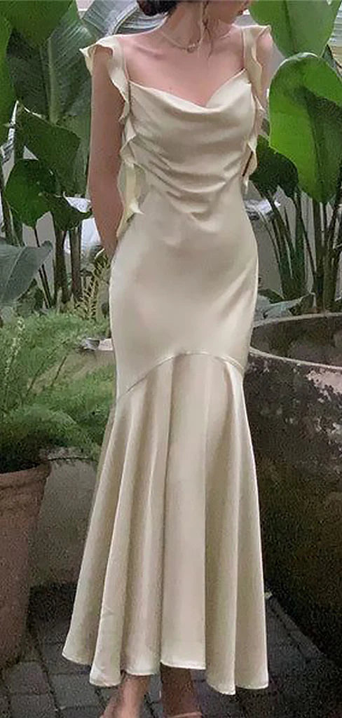 Elegant Light Champagne Cowl Neck Mermaid Evening Dress, Prom Dress, PD28231231