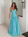 Elegant Blue Beaded Off Shoulder A-line Long Prom Dress, Evening Dress, PD3823009