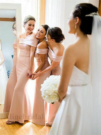 Elegant Off shoulder Sleeveless Mermaid Simple Long Bridesmaid Dress, PD3155