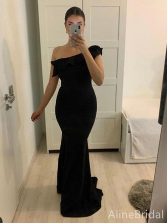 Elegant Black One Shoulder Mermaid Long Prom Dress, Evening Dress, PD38076