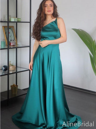 Elegant Green One Shoulder A-line Long Prom Dress, Evening Dress, PD38074