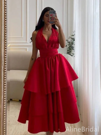 Elegant Red Halter Backless A-line Long Prom Dress, Evening Dress, PD38109