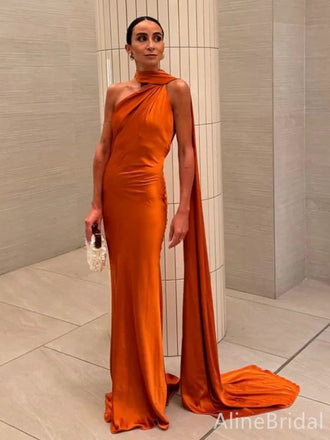 Elegant Orange One Shoulder Mermaid Long Prom Dress, Evening Dress, PD38111