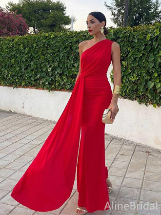 Elegant Red One Shoulder Mermaid Long Prom Dress,PD38113