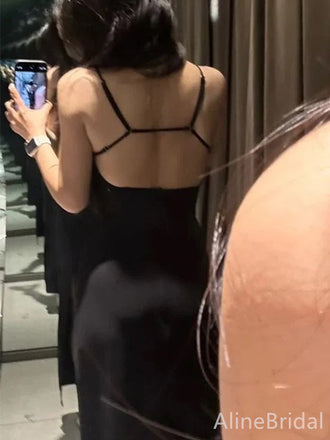 Elegant V-neck Spaghetti Strap Black Mermaid Long Prom Dress, Evening Dress, PD38120