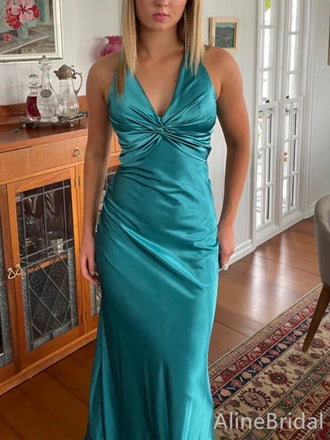 Elegant Teal Blue Halter Backless Mermaid Long Prom Dress with Bow, PD38123