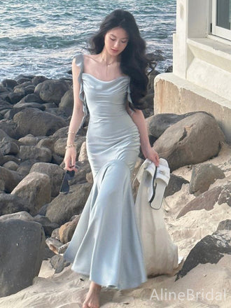 Elegant Mist Cowl Neck Mermaid Long Prom Dress, Evening Dress, PD38125