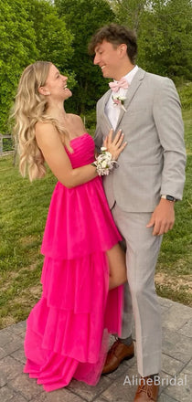 Elegant Pink Strapless High-Low A-line Long Prom Dress,PD38151
