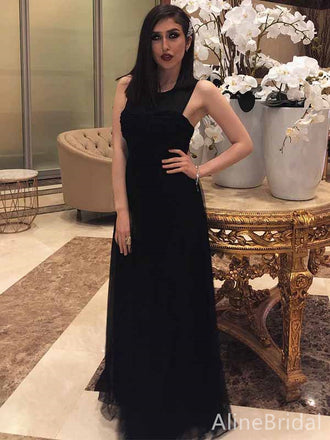 Elegant Black A-line Long Tulle Prom Dress, Evening Dress, PD38169