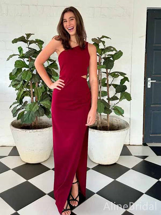 Elegant Red Side Slit One Shoulder Cut Out Mermaid Long Prom Dress, Evening Dress, PD381761
