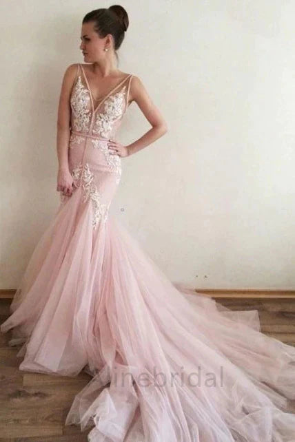 Elegant V-neck Sleeveless Mermaid Long Prom Dress, PD3698