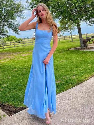 Elegant Blue Square A-line Long Prom Dress,PD381788