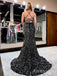 Sparkly Side Slit Black Sequins Mermaid Prom Dress, Long Cut Out Evening Dress, PD3823016