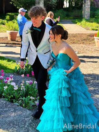 Gorgeous Blue Sweetheart Strapless A-line Long Prom Ball Gown, Evning Dress, PD381794