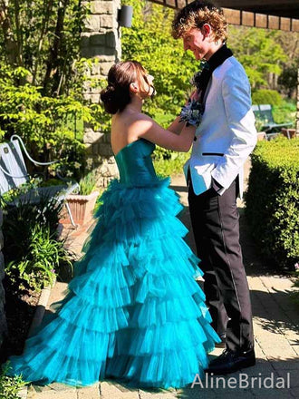 Gorgeous Blue Sweetheart Strapless A-line Long Prom Ball Gown, Evning Dress, PD381794