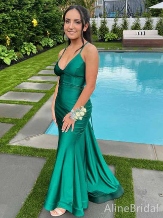 Sexy Green V-neck Spaghetti Strap Mermaid Long Prom Dress,PD381801