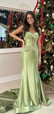 Elegant Sage Green Sweetheart Strapless Mermaid Long Prom Dress, Evening Dress, PD381808