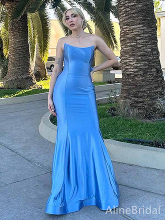Stunning Blue Strapless Mermaid Long Prom Dress with Striking Bow, PD381814