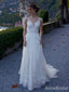 Elegant V-neck Spaghetti Strap A-line Long Wedding Dresses,WD3059