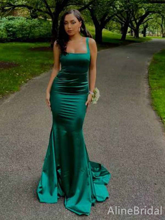 Elegant Emerald Green Square Mermaid Long Prom Dress,PD381826