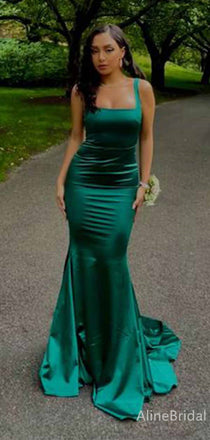 Elegant Emerald Green Square Mermaid Long Prom Dress,PD381826
