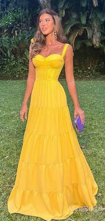 Gorgeous Yellow Sweetheart Corset A-line Long Prom Dress, Evening Dress, PD381853