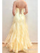 Elegant Strapless Ruffles A-line Long Yellow Tulle Prom Dress, Evening Dress, PD3823017
